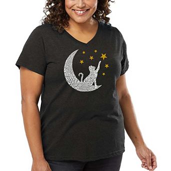 Cat Moon - Women's Plus Size Word Art V-Neck