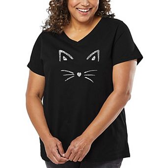 Women's Plus Size Word Art V-Neck - Whiskers