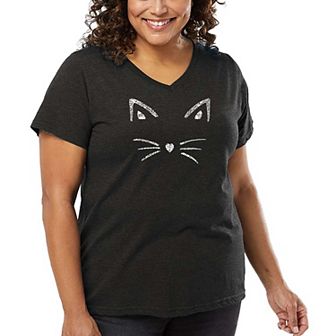 Women's Plus Size Word Art V-Neck - Whiskers