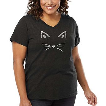 Women's Plus Size Word Art V-Neck - Whiskers