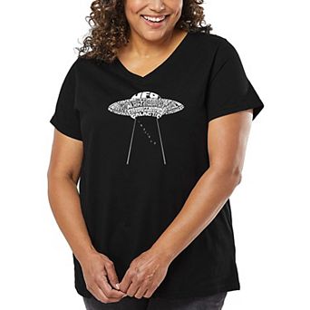 Women's Plus Size Word Art V-Neck - Flying Saucer UFO