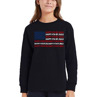 Happy 4th of July - Girl's Word Art Long Sleeve T-Shirt