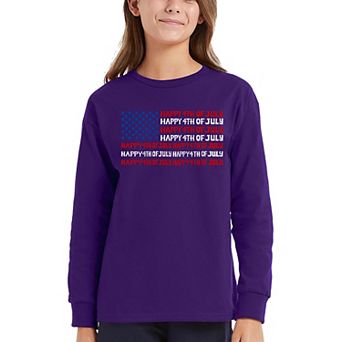 Happy 4th of July - Girl's Word Art Long Sleeve T-Shirt