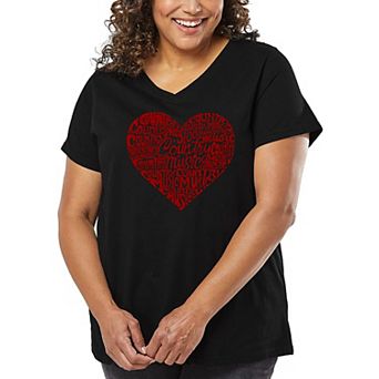 Women's Plus Size Word Art V-Neck - Country Music Heart