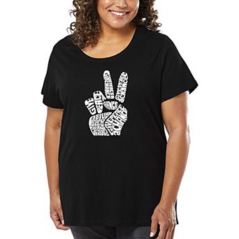 Women's Plus Size Word Art T-shirt - PEACE FINGERS