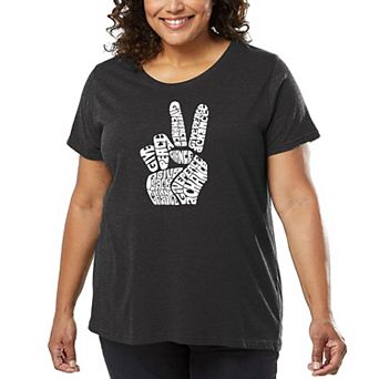 Women's Plus Size Word Art T-shirt - PEACE FINGERS