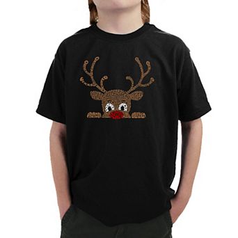 Peeking Reindeer - Boy's Word Art T-Shirt