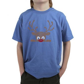 Peeking Reindeer - Boy's Word Art T-Shirt
