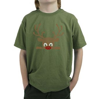 Peeking Reindeer - Boy's Word Art T-Shirt