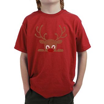 Peeking Reindeer - Boy's Word Art T-Shirt