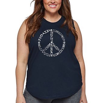 Women's Plus Size Word Art Tank Top - Different Faiths peace sign