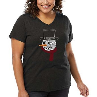 Snowman Face - Women's Plus Size Word Art V-Neck