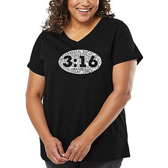 Women's Plus Size Word Art V-Neck - John 3:16