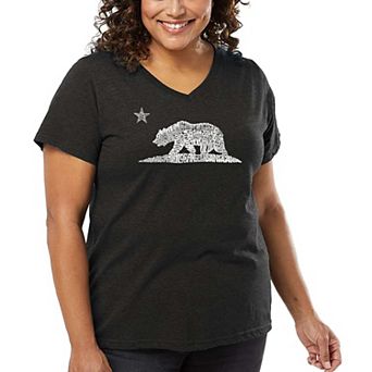 Women's Plus Size Word Art V-Neck - California Bear