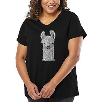 Women's Plus Size Word Art V-Neck - Llama