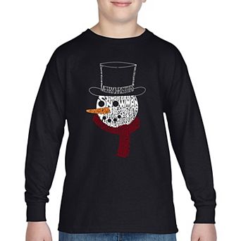 Snowman Face - Boy's Word Art Long Sleeve T-Shirt