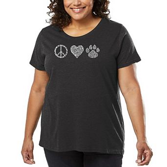 Women's Plus Size Word Art T-shirt - Peace Love Cats