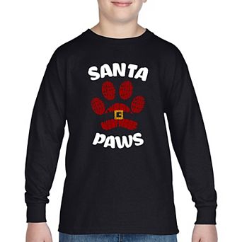Santa Paws - Boy's Word Art Long Sleeve T-Shirt