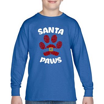 Santa Paws - Boy's Word Art Long Sleeve T-Shirt