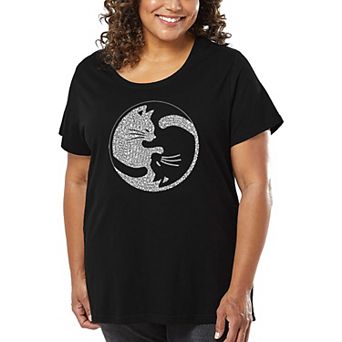 Women's Plus Size Word Art T-shirt - Yin Yang Cat