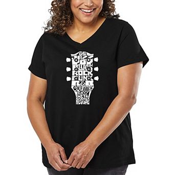 Women's Plus Size Word Art V-Neck - Guitar Head Music Genres