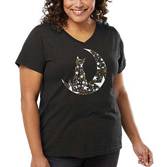 Cat Sitting On Moon - Women's Plus Size Word Art V-Neck