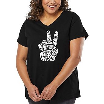Women's Plus Size Word Art V-Neck - Peace Out
