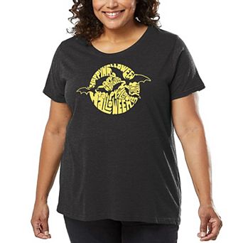 Women's Plus Size Word Art T-shirt - Halloween Bats