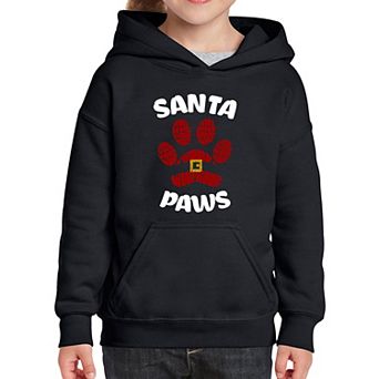 Santa Paws - Girl's Word Art Hooded Sweatshirt