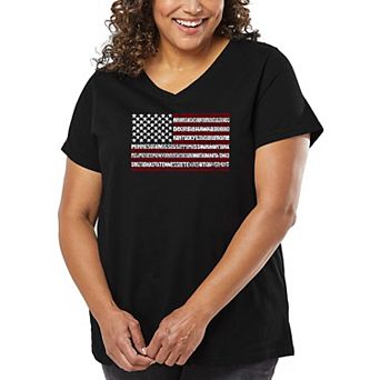 Women's Plus Size Word Art V-Neck - 50 States US Flag