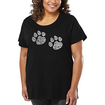 Women's Plus Size Word Art T-shirt - Meow Cat Prints
