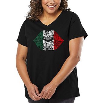 Women's Plus Size Word Art V-Neck - Latina Lips