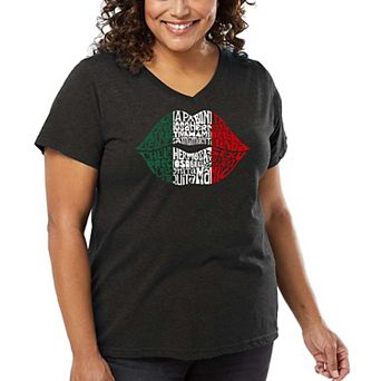 Women's Plus Size Word Art V-Neck - Latina Lips