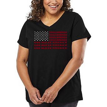 Women's Plus Size Word Art V-Neck - God Bless America
