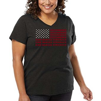 Women's Plus Size Word Art V-Neck - God Bless America