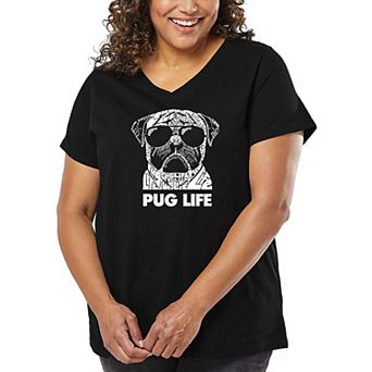 Women's Plus Size Word Art V-Neck - Pug Life