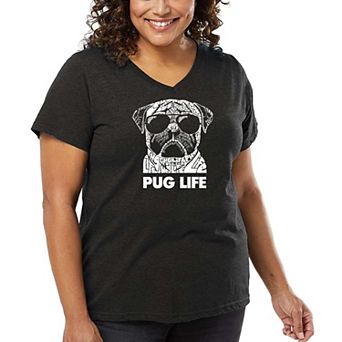 Women's Plus Size Word Art V-Neck - Pug Life