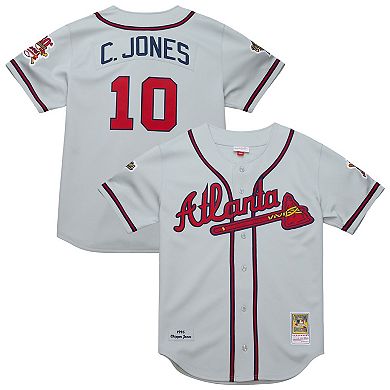 Men's Mitchell & Ness Chipper Jones Gray Atlanta Braves 1995 Throwback Authentic Jersey