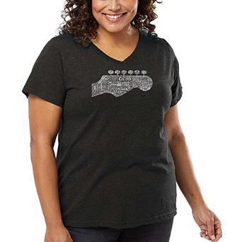 Women's Plus Size Word Art V-Neck - Guitar Head