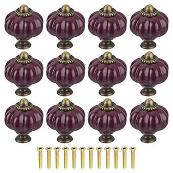 12 pc Pumpkin Knobs, Vintage Drawer Pulls with 12 Screws, Ceramic