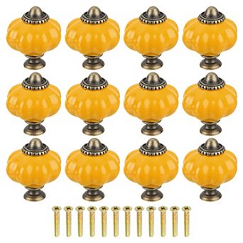 12 pc Pumpkin Knobs, Vintage Drawer Pulls with 12 Screws, Ceramic