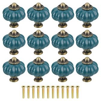 12 pc Pumpkin Knobs, Vintage Drawer Pulls with 12 Screws, Ceramic