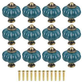 12 pc Pumpkin Knobs, Vintage Drawer Pulls with 12 Screws, Ceramic