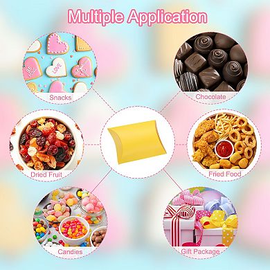100Pcs Pillow Boxes 3.5 x 2.8 x 1 Inch Gift Boxes with Ribbons, Presents Paper Candy Favor Boxes