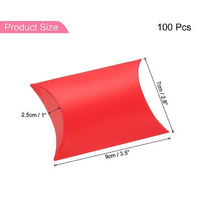 100Pcs Pillow Boxes 3.5 x 2.8 x 1 Inch Gift Boxes with Ribbons, Presents Paper Candy Favor Boxes