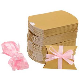100 pc Pillow Boxes 3.5 x 2.8 x 1 Inch Gift Boxes with Ribbons, Presents Paper Candy Favor Boxes