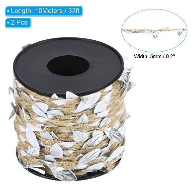 2 Roll 33ft 5mm Burlap Leaf Ribbon Artificial Vine Natural Jute Rope Twine