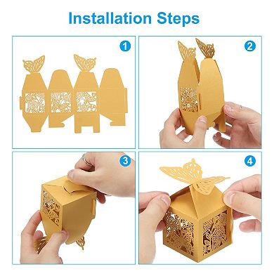2"x2"x3.1" Favor Boxes, 25 Pack Paper Laser Cut Candy Boxes Hollow Butterfly Gift Box