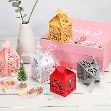 2"x2"x3.1" Favor Boxes, 25 Pack Paper Laser Cut Candy Boxes Hollow Butterfly Gift Box