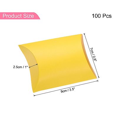 100Pcs Pillow Boxes 3.5 x 2.8 x 1 Inch Gift Boxes with Ribbons, Presents Paper Candy Favor Boxes
